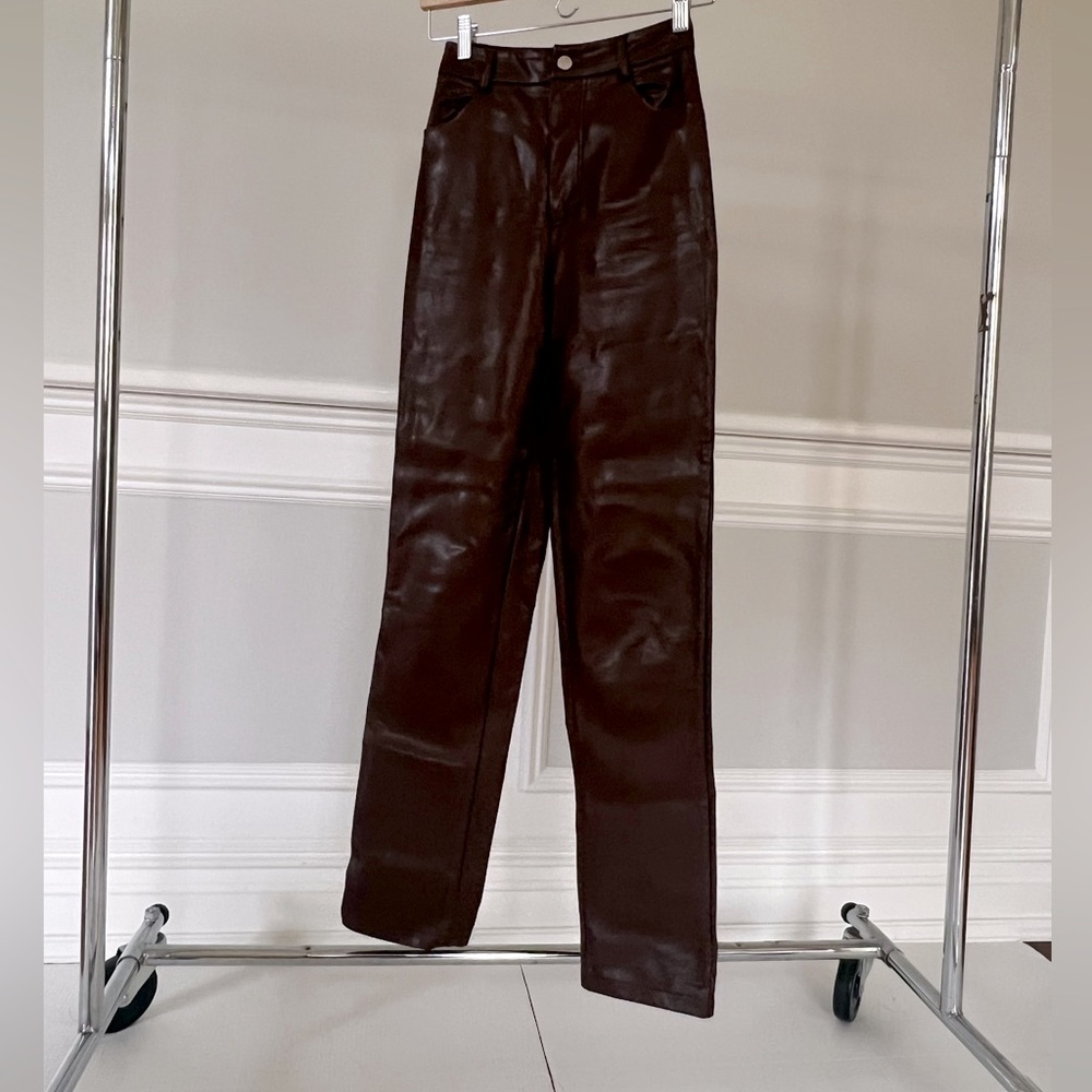Vegan brown leather pants.